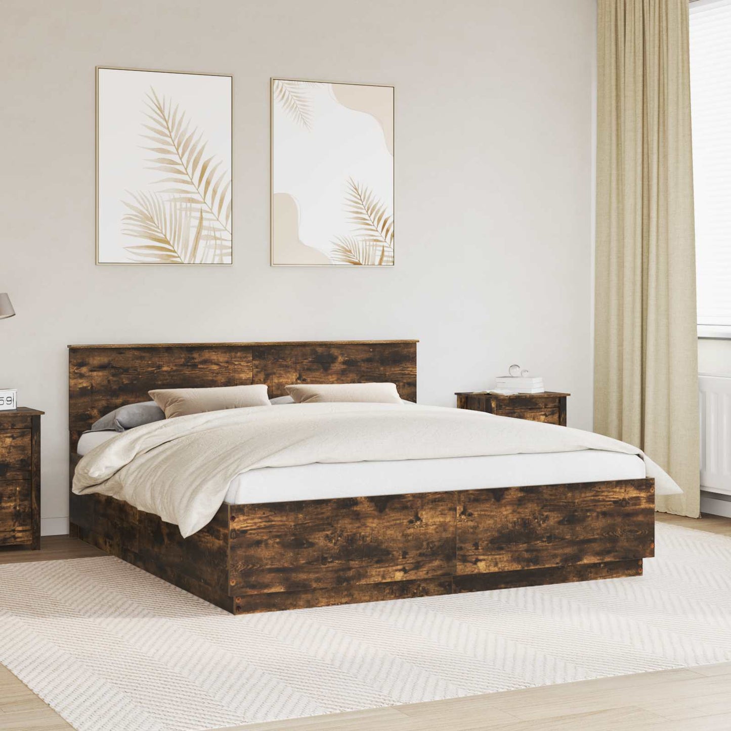 vidaXL Cadre de lit Chêne fumé 200 x 200 cm Bois d'ingénierie
