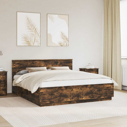 vidaXL Cadre de lit Chêne fumé 200 x 200 cm Bois d'ingénierie
