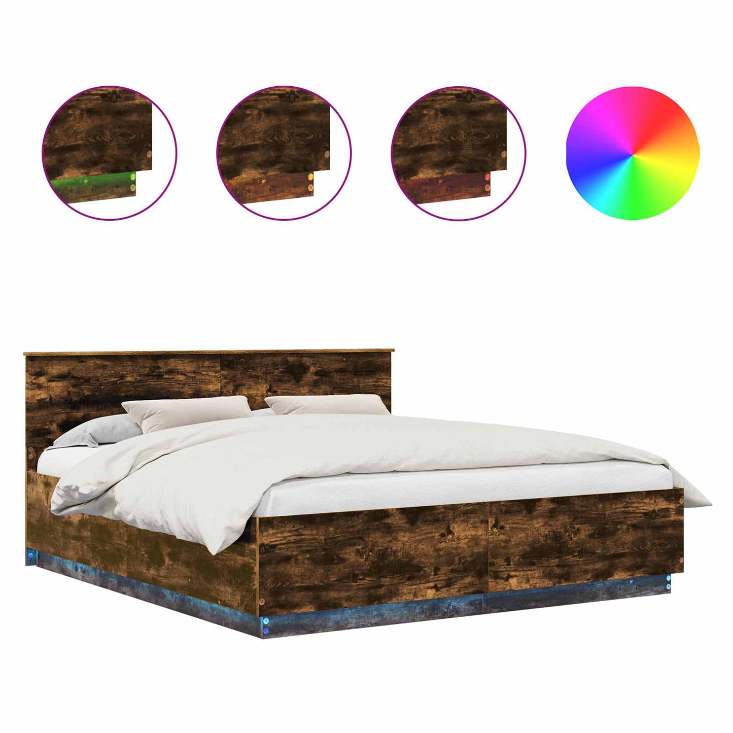 vidaXL Cadre de lit Chêne fumé 200 x 200 cm Bois d'ingénierie