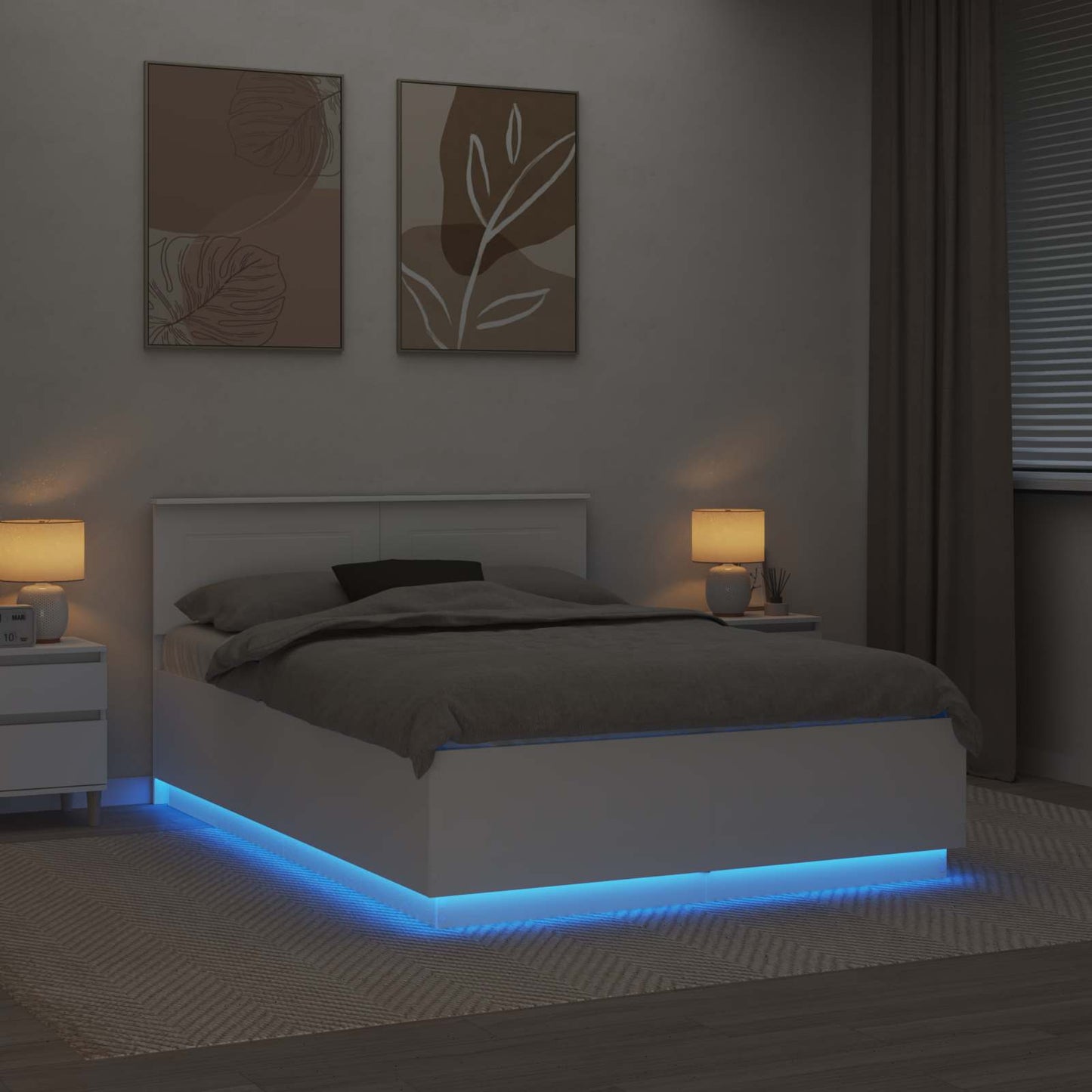 vidaXL Bettrahmen mit LED-Lichtleisten Weiß 150 x 200 cm Holzwerkstoff