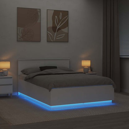 vidaXL Bettrahmen mit LED-Lichtleisten Weiß 150 x 200 cm Holzwerkstoff