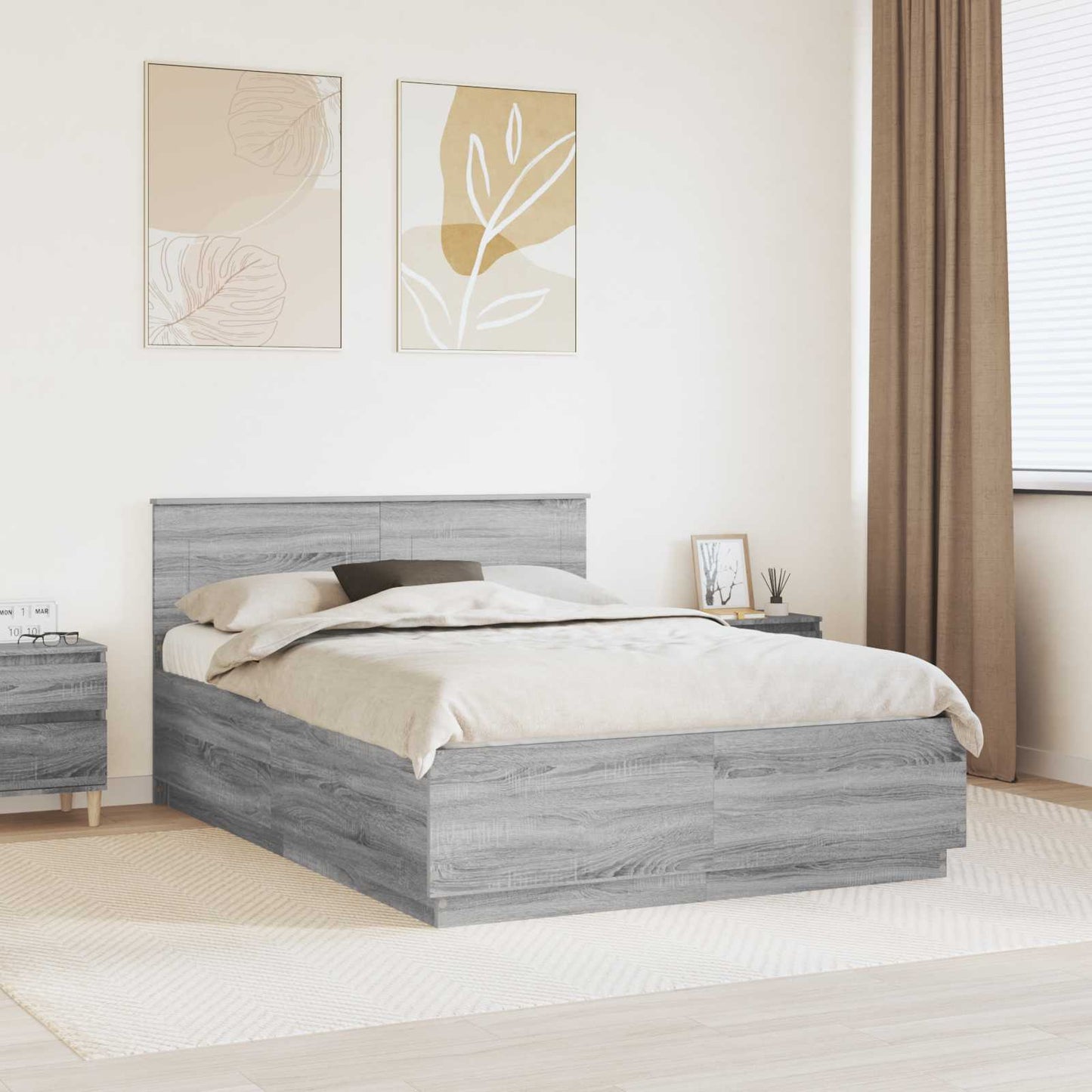 vidaXL Cadre de lit gris Sonoma 150 x 200 cm Bois d'ingénierie