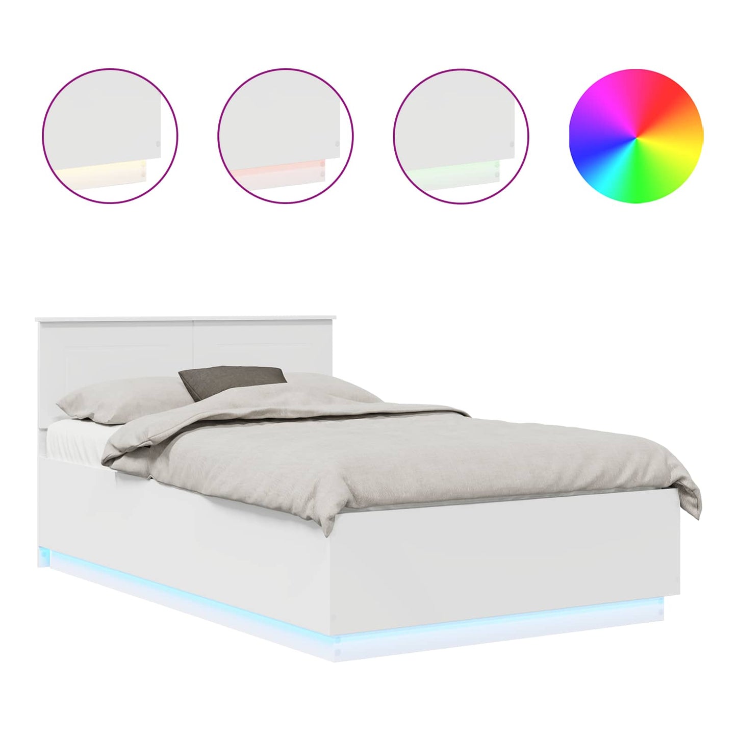 Bettrahmen mit LED-Lichtleisten Weiß 135 x 190 cm Holzwerkstoff