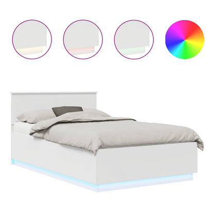 Bettrahmen mit LED-Lichtleisten Weiß 135 x 190 cm Holzwerkstoff