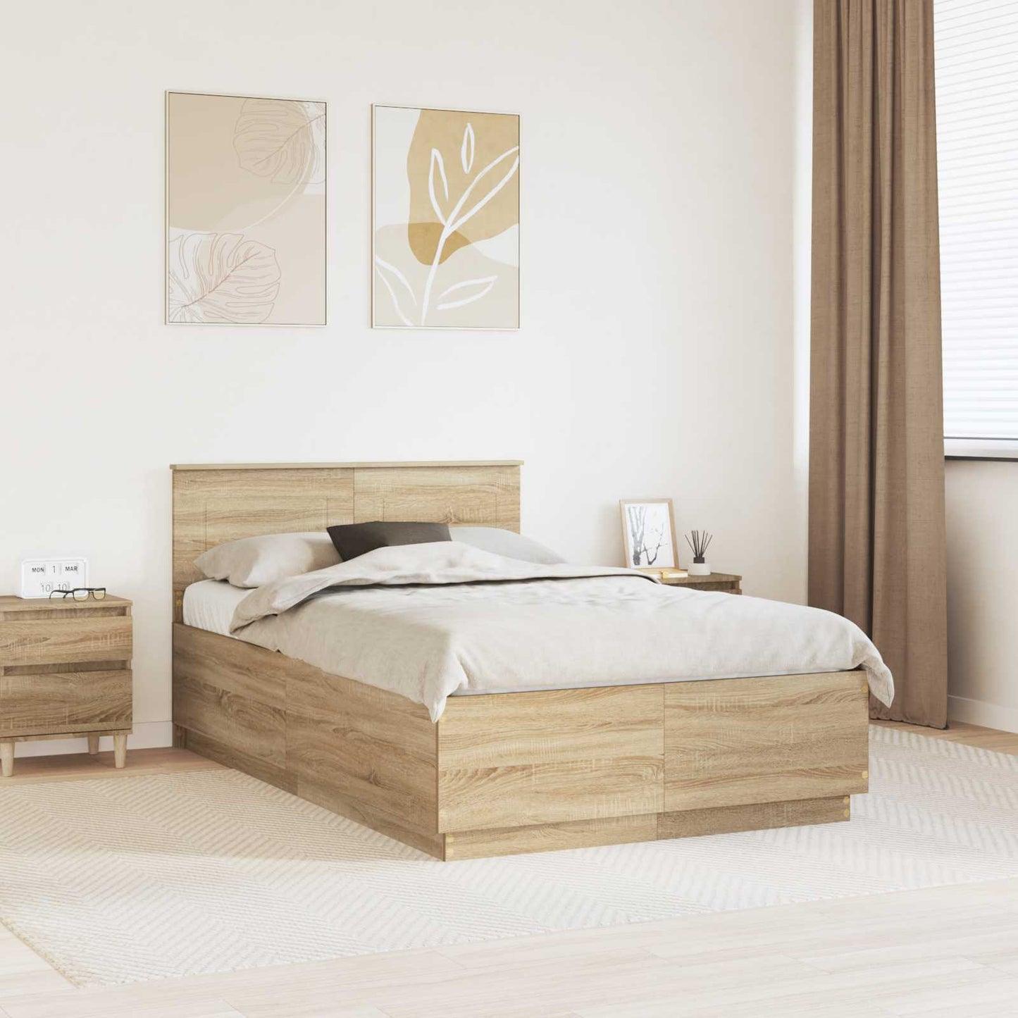 vidaXL Bettrahmen mit Kopfteil Sonoma-Eiche 135 x 190 cm Holzwerkstoff