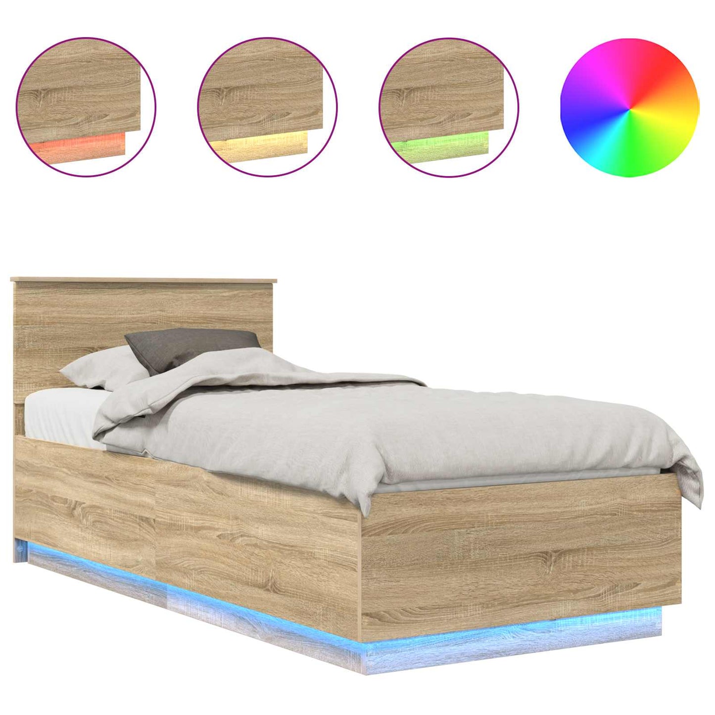 Bettrahmen mit Kopfteil Sonoma-Eiche 90 x 190 cm Holzwerkstoff