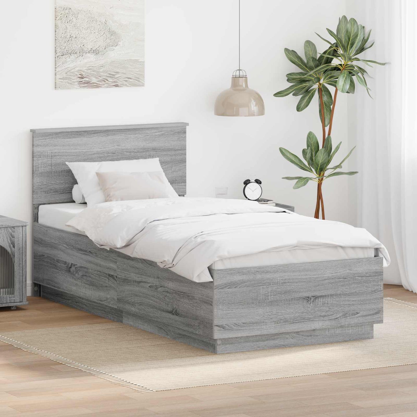 vidaXL Bettrahmen mit Kopfteil Graues Sonoma 90 x 190 cm Holzwerkstoff