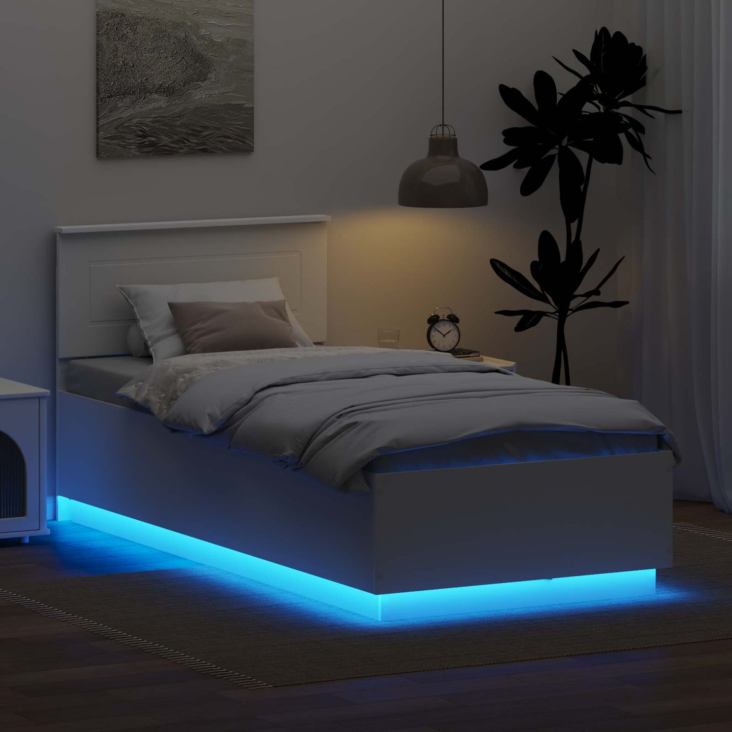 Bettrahmen mit LED-Lichtleisten Weiß 90 x 200 cm Holzwerkstoff