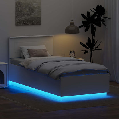 Bettrahmen mit LED-Lichtleisten Weiß 90 x 200 cm Holzwerkstoff