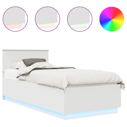 Bettrahmen mit LED-Lichtleisten Weiß 90 x 200 cm Holzwerkstoff