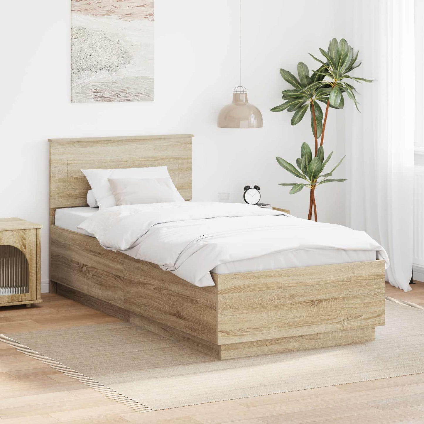 vidaXL Bettrahmen mit Kopfteil Sonoma-Eiche 90 x 200 cm Holzwerkstoff