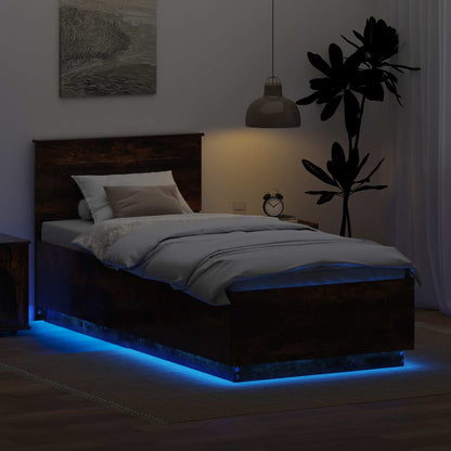 vidaXL Cadre de lit Chêne fumé 90 x 200 cm Bois d'ingénierie