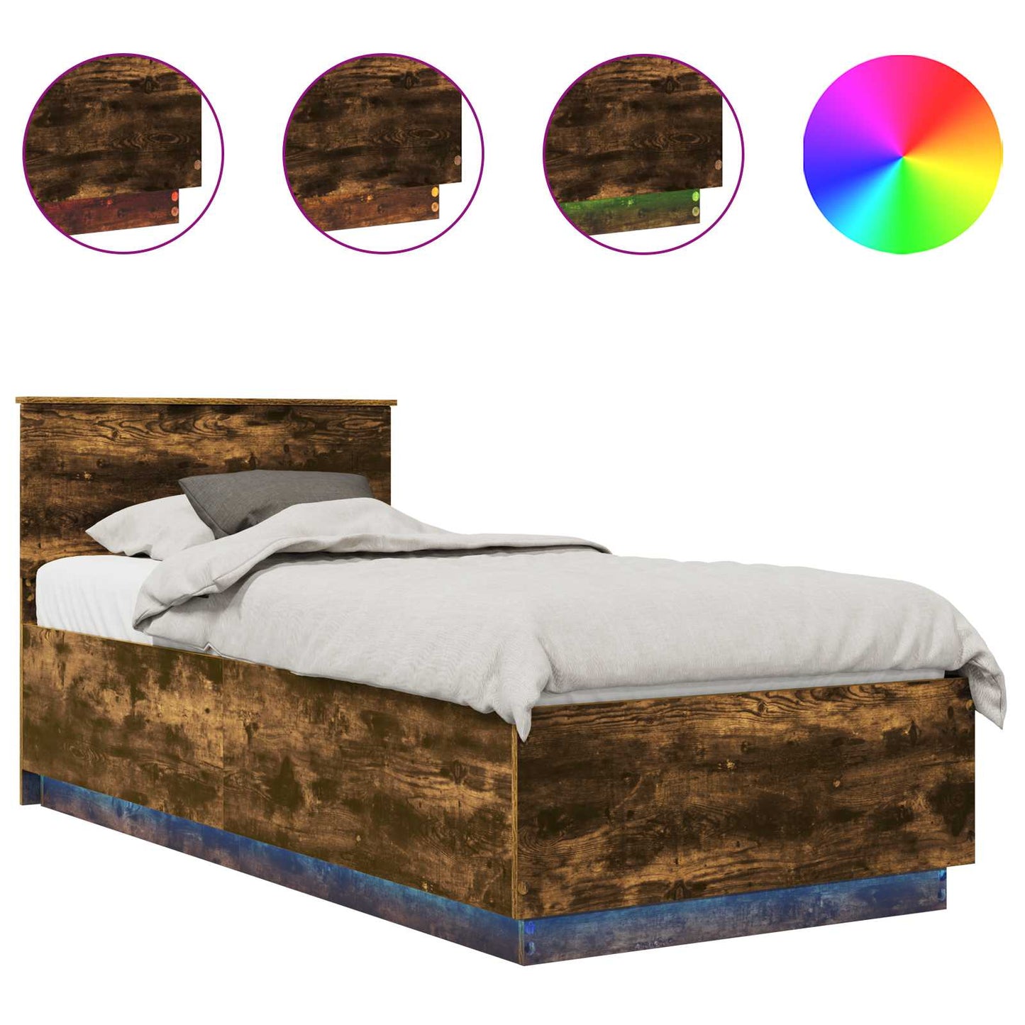 vidaXL Cadre de lit Chêne fumé 90 x 200 cm Bois d'ingénierie