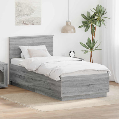 vidaXL Bettrahmen mit Kopfteil Graues Sonoma 90 x 200 cm Holzwerkstoff