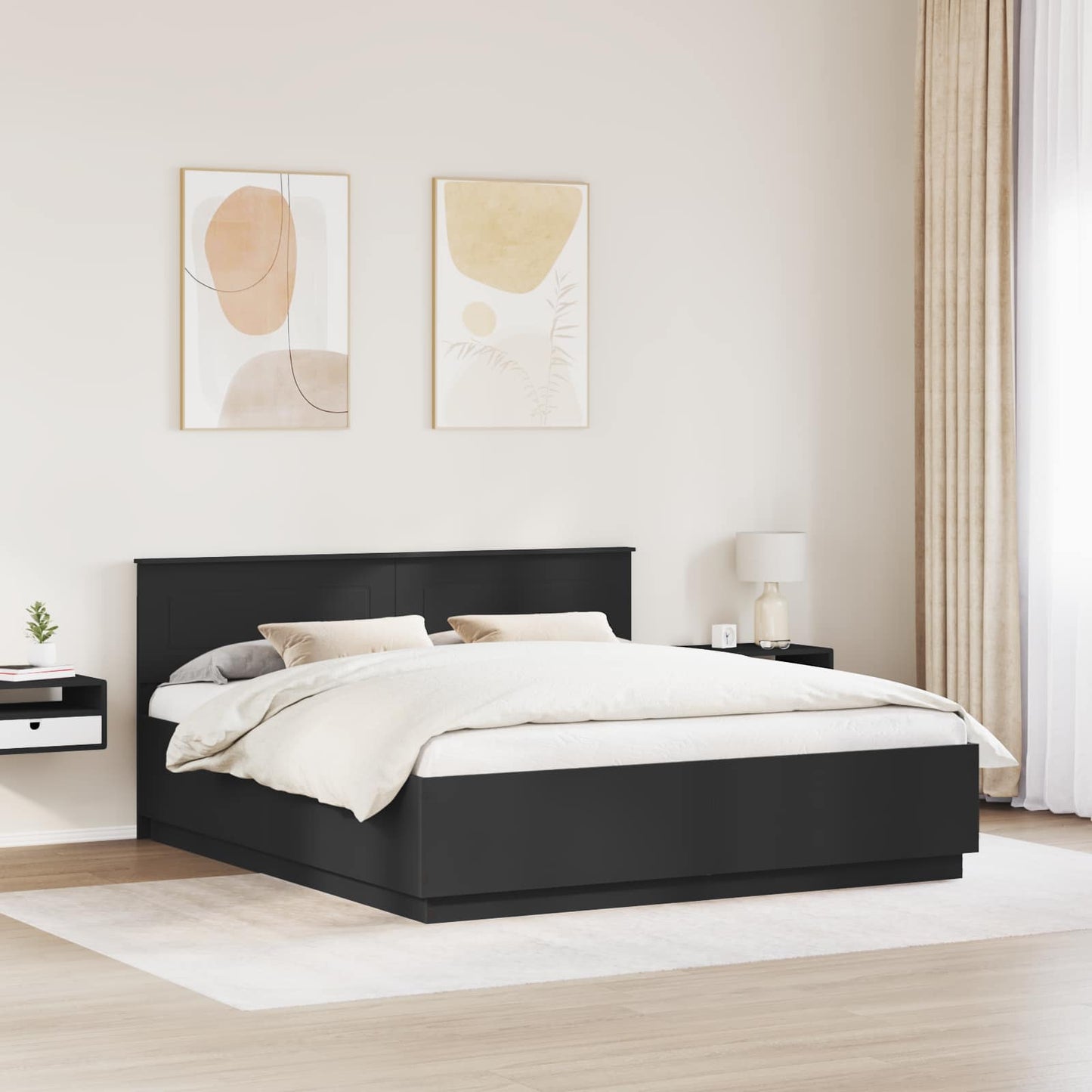 vidaXL Bettrahmen mit Kopfteil Schwarz 200 x 200 cm Holzwerkstoff