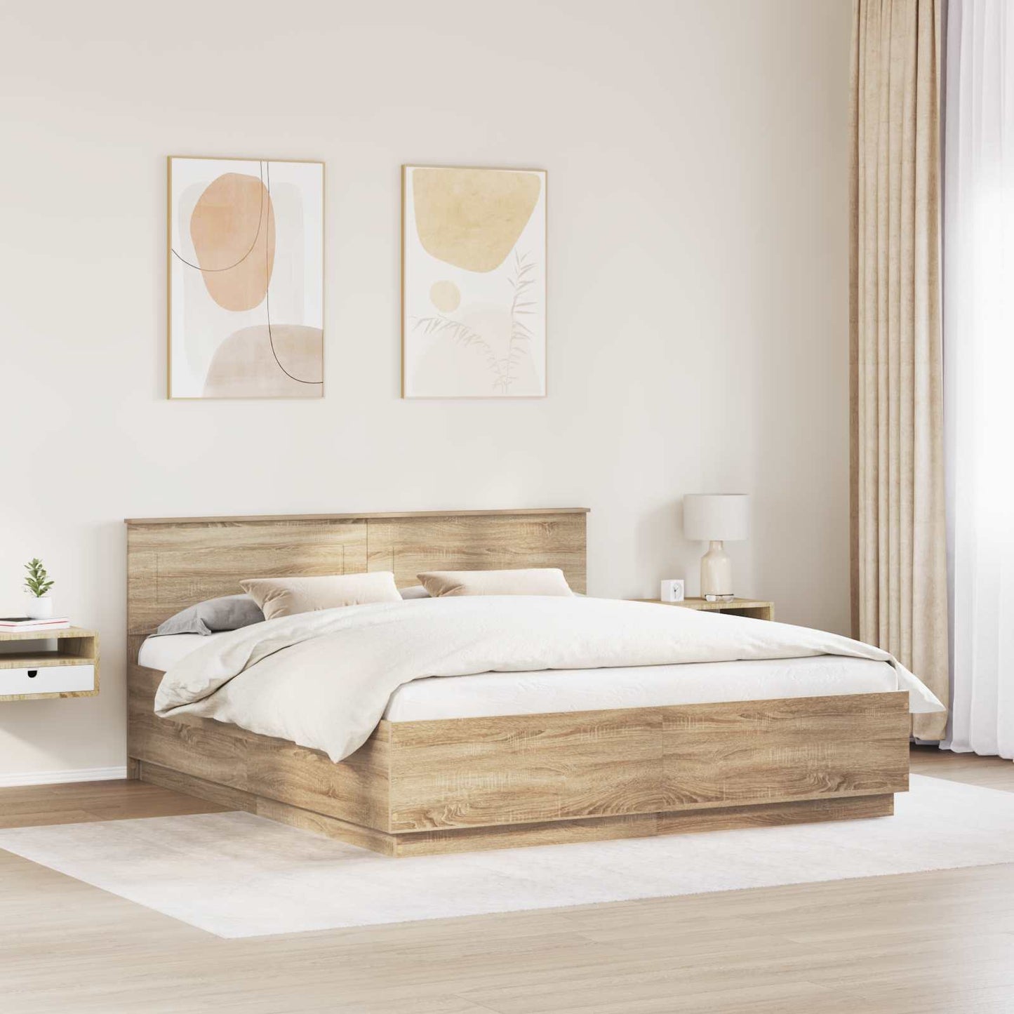 vidaXL Bettrahmen mit Kopfteil Sonoma-Eiche 200 x 200 cm Holzwerkstoff