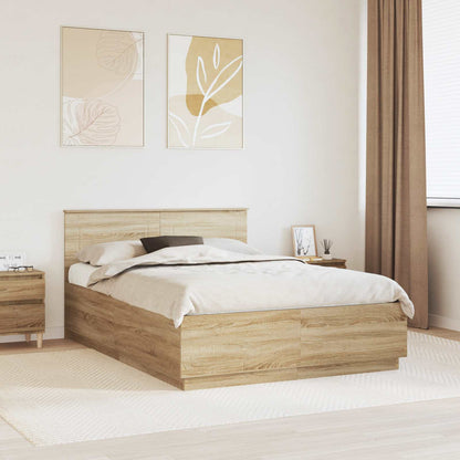 vidaXL Bettrahmen mit Kopfteil Sonoma-Eiche 150 x 200 cm Holzwerkstoff