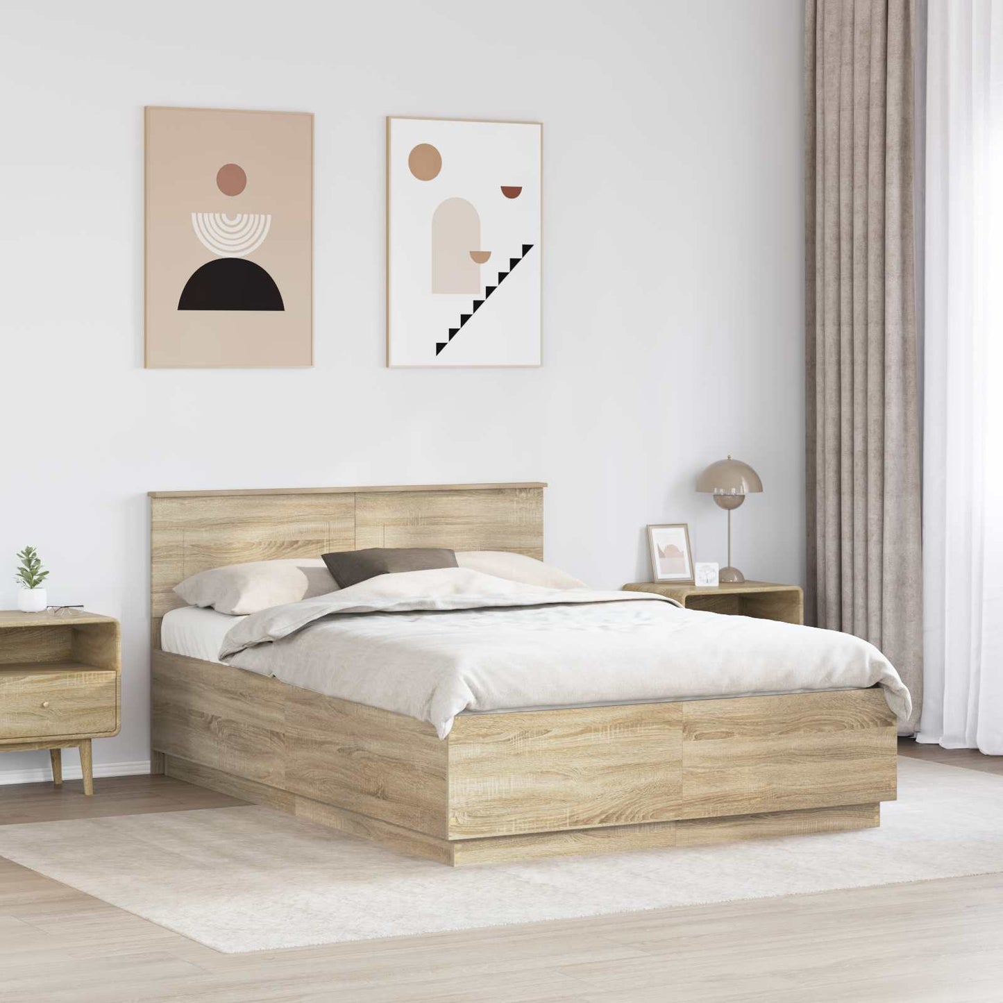 vidaXL Bettrahmen mit Kopfteil Sonoma-Eiche 150 x 200 cm Holzwerkstoff