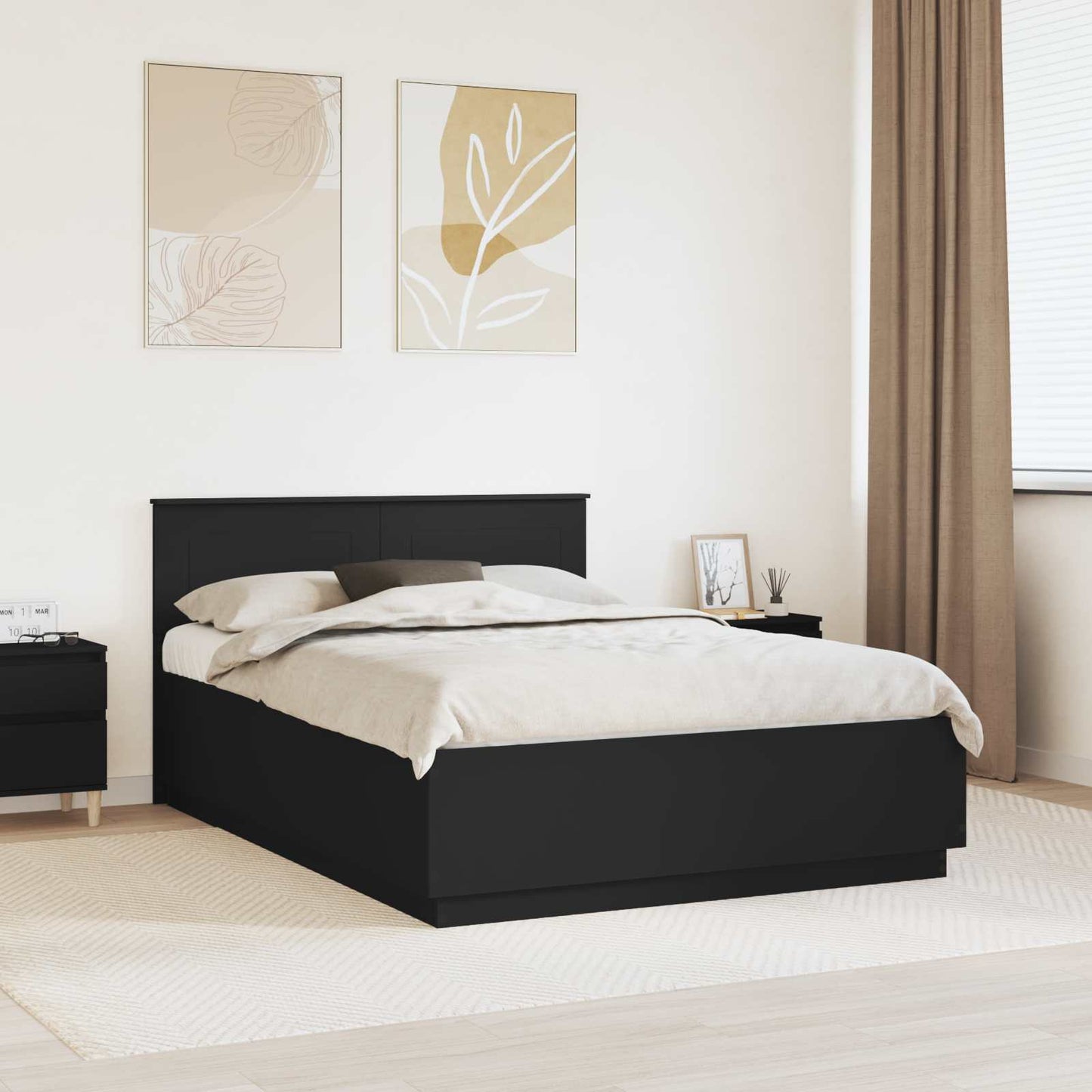 vidaXL Bettrahmen mit Kopfteil Schwarz 140 x 190 cm Holzwerkstoff