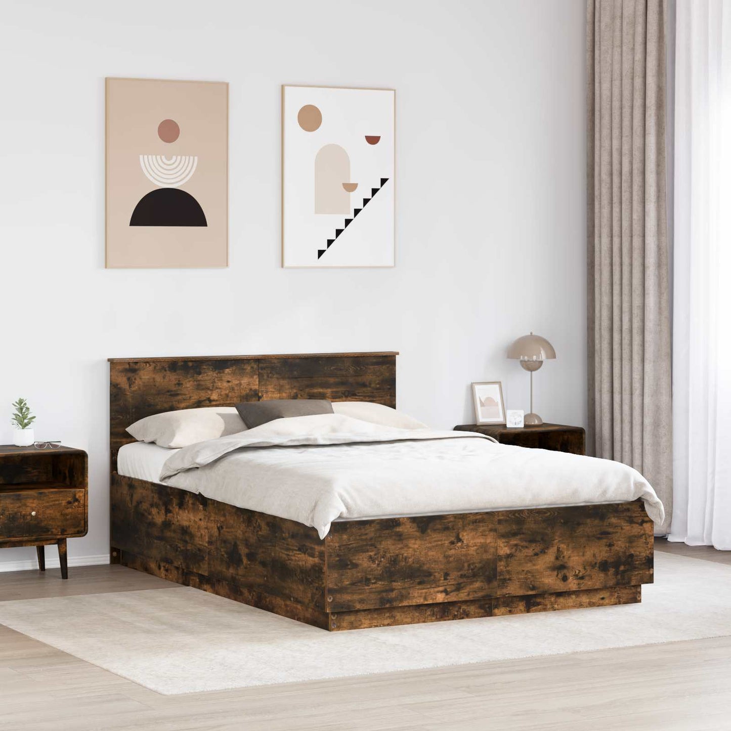 vidaXL Bettrahmen Geräucherte Eiche 140 x 190 cm Holzwerkstoff