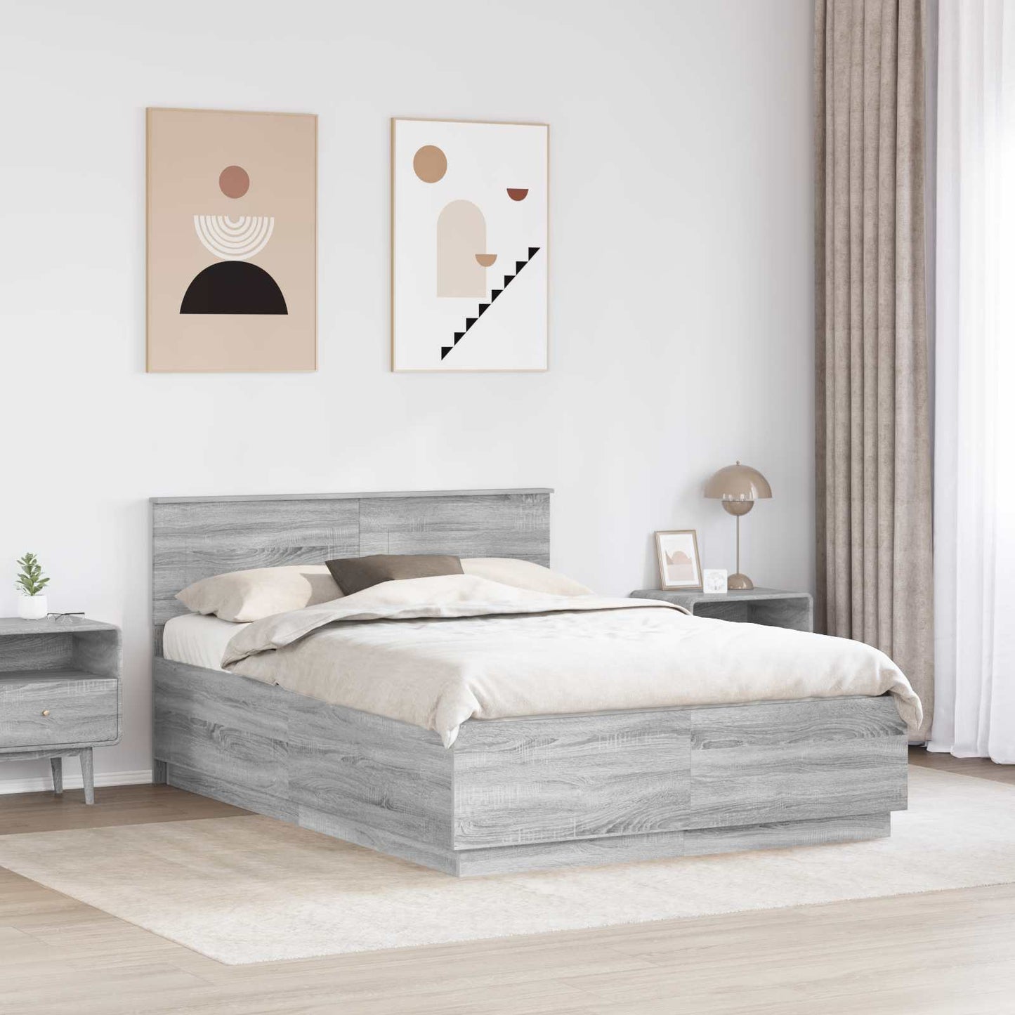vidaXL Bettrahmen Graues Sonoma 140 x 190 cm Holzwerkstoff