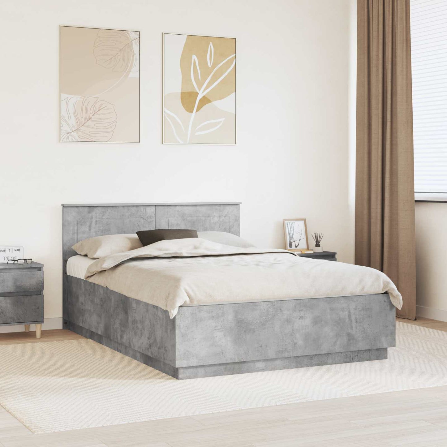 vidaXL Bettrahmen mit Kopfteil Beton Grau 140 x 200 cm Holzwerkstoff