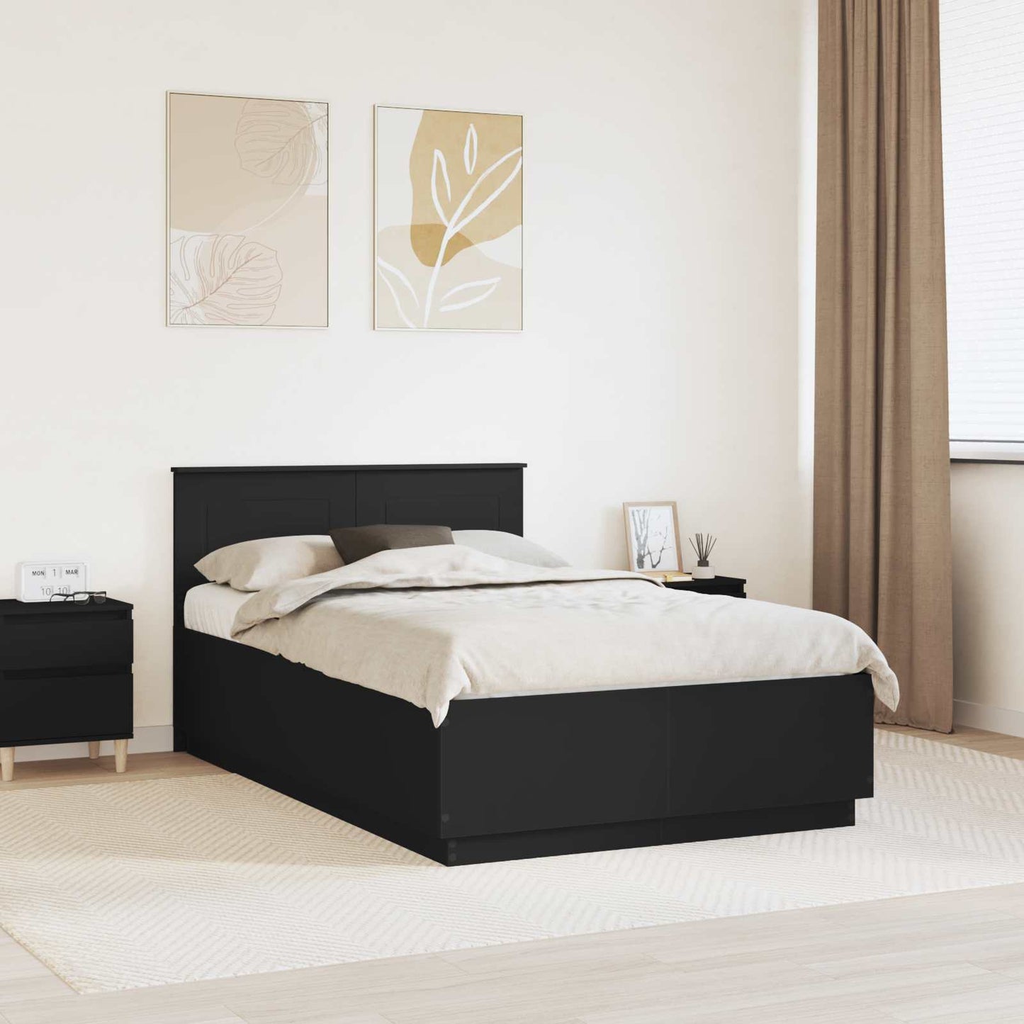 vidaXL Bettrahmen mit Kopfteil Schwarz 135 x 190 cm Holzwerkstoff