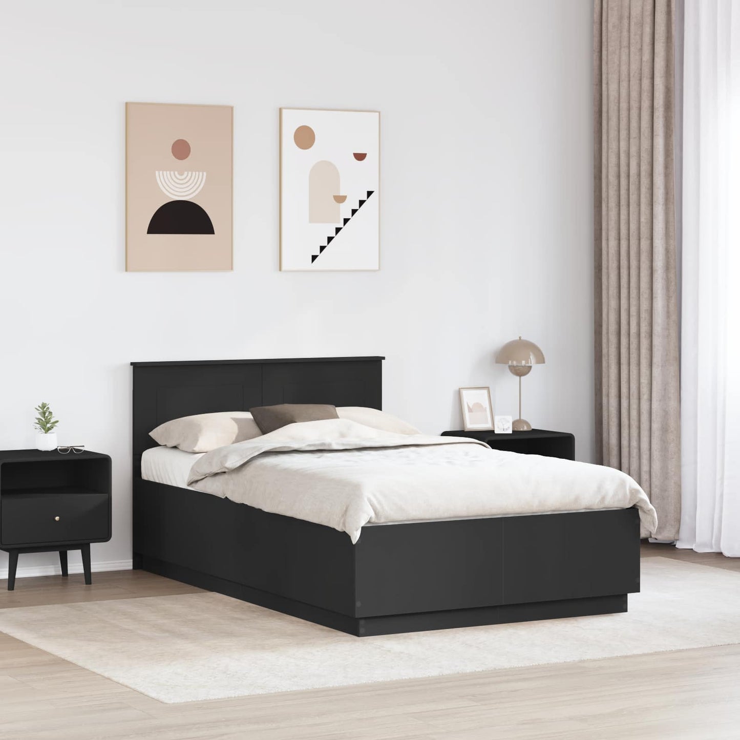 vidaXL Bettrahmen mit Kopfteil Schwarz 135 x 190 cm Holzwerkstoff