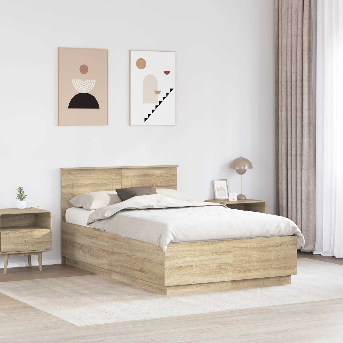vidaXL Bettrahmen mit Kopfteil Sonoma-Eiche 135 x 190 cm Holzwerkstoff