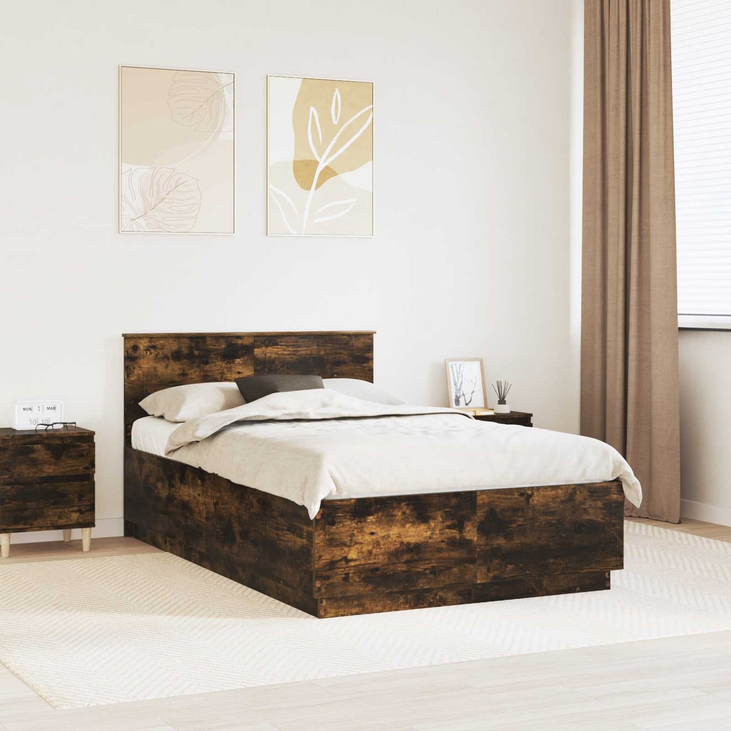 vidaXL Bettrahmen Geräucherte Eiche 135 x 190 cm Holzwerkstoff