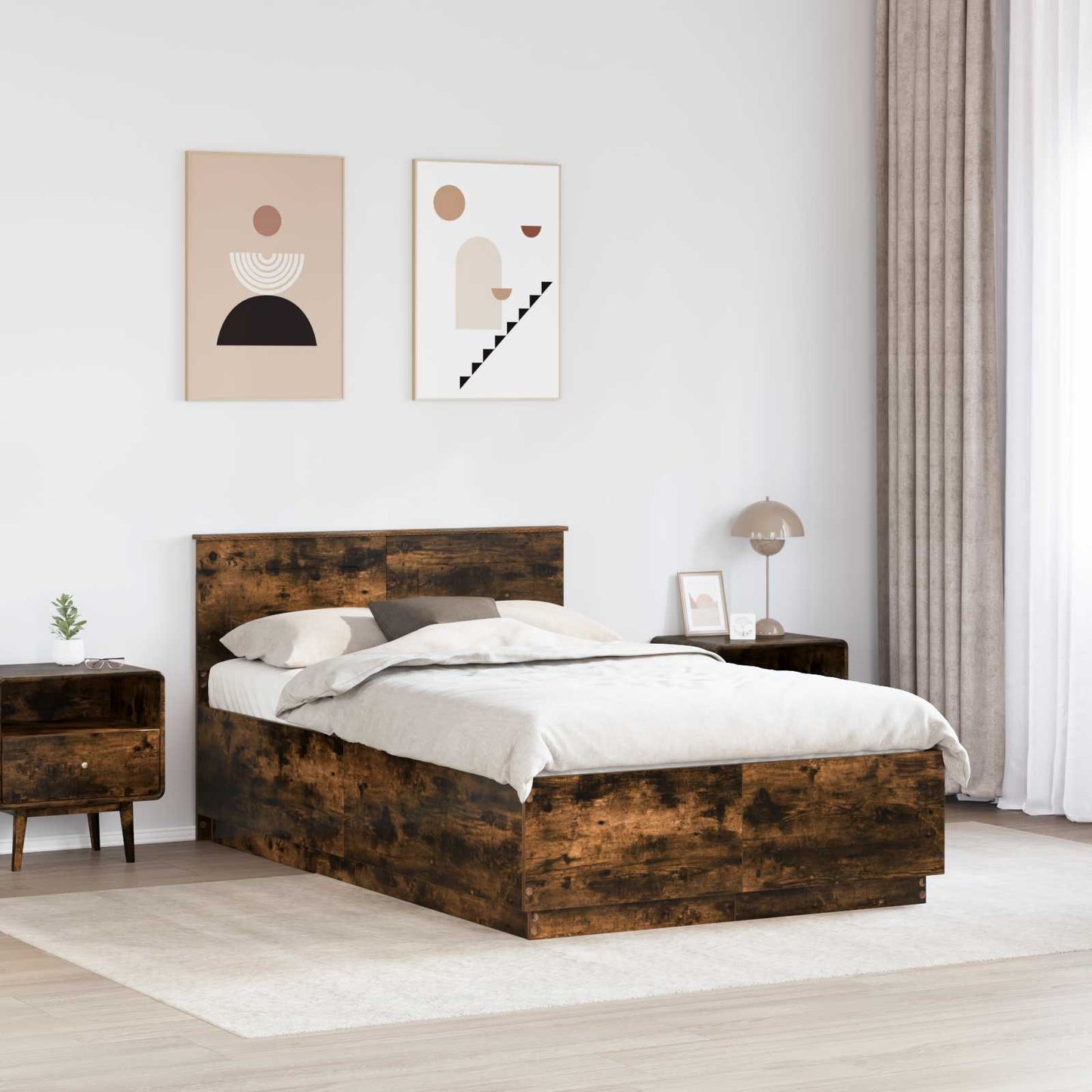 vidaXL Cadre de lit Chêne fumé 120 x 190 cm Bois d'ingénierie