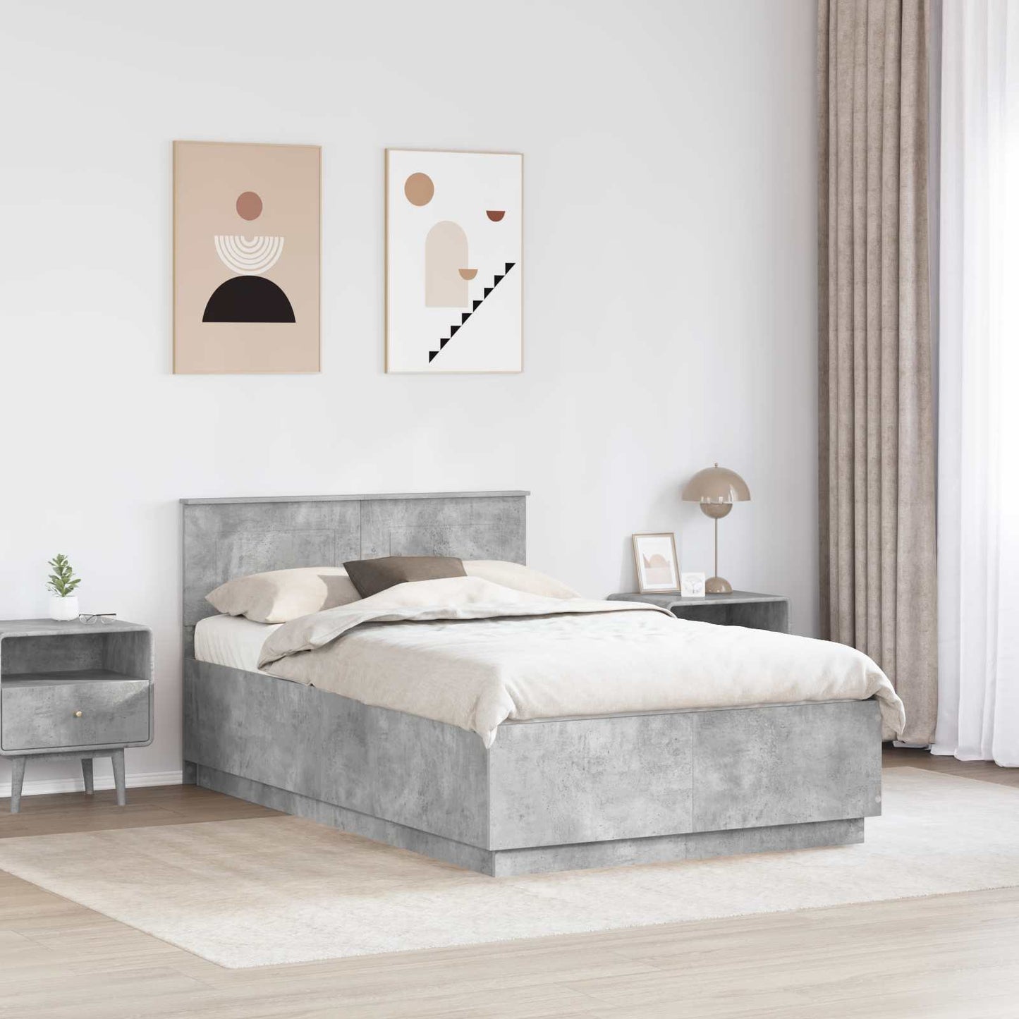 vidaXL Bettrahmen mit Kopfteil Beton Grau 120 x 200 cm Holzwerkstoff