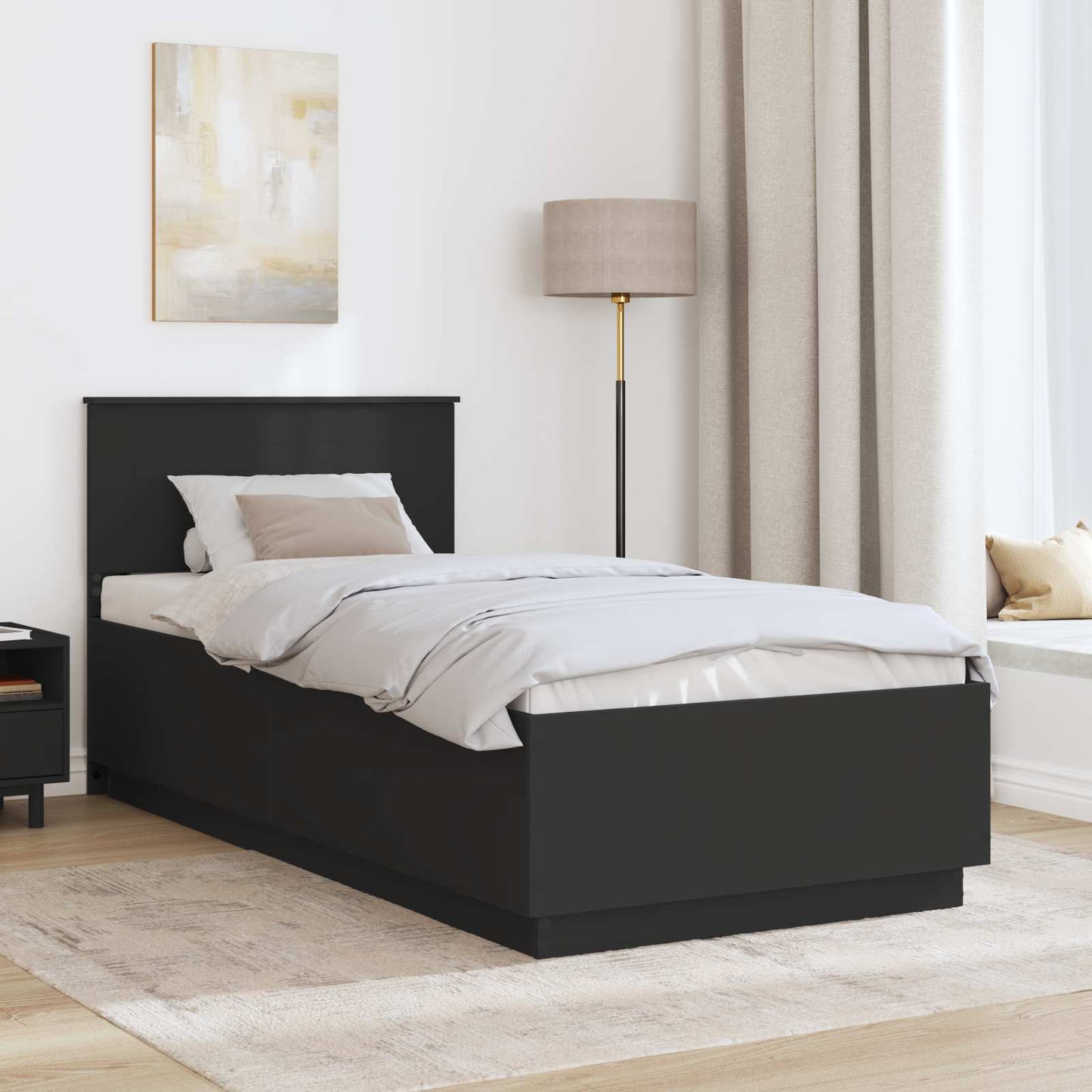 vidaXL Bettrahmen mit Kopfteil Schwarz 90 x 200 cm Holzwerkstoff