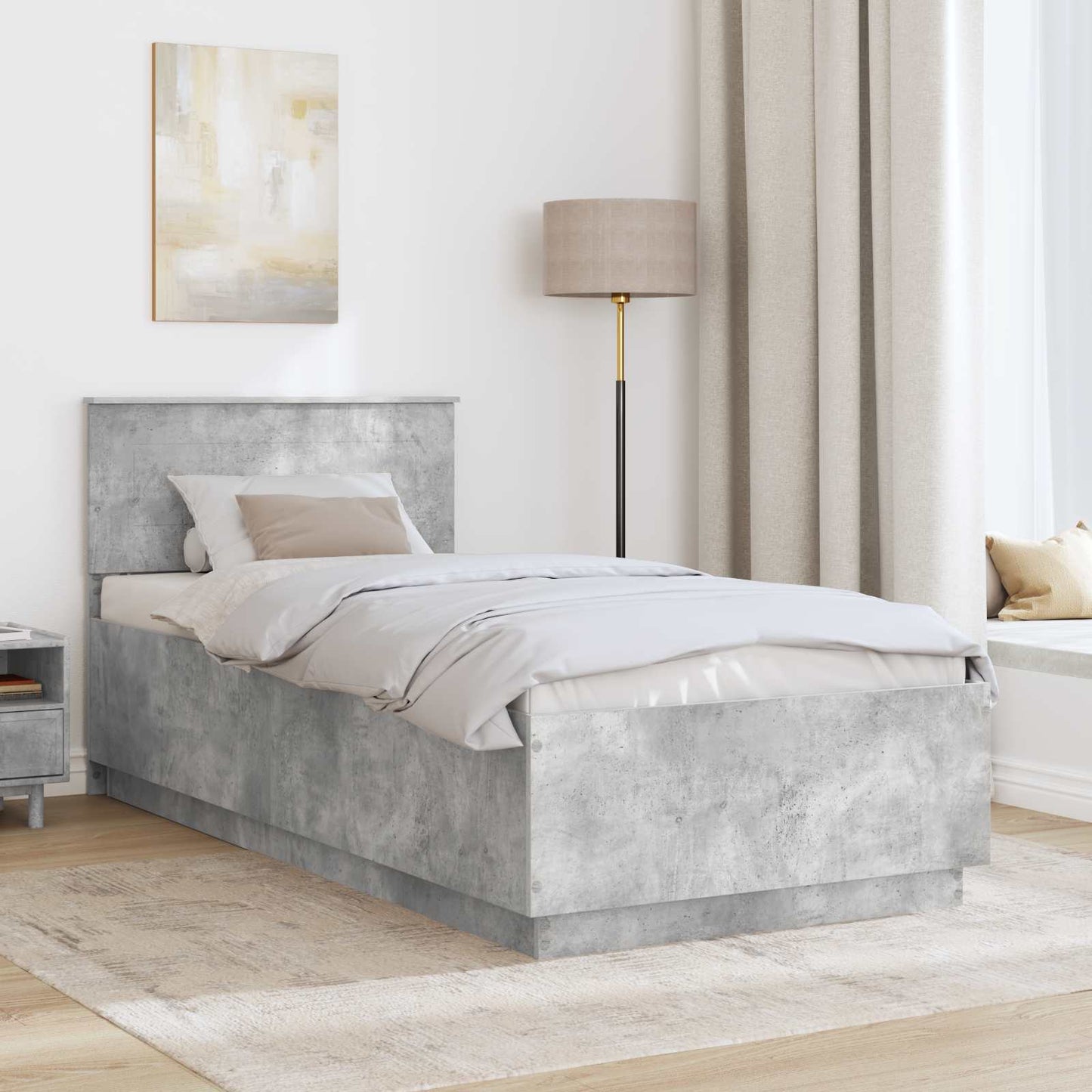 vidaXL Cadre de lit avec tête de lit Gris Béton 90 x 200 cm Bois d'ingénierie