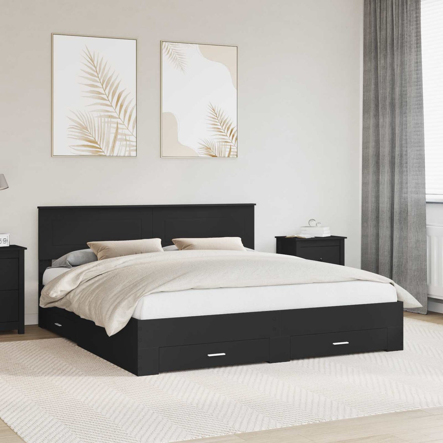 vidaXL Bettrahmen Schwarz und Silber 200 x 200 cm Holzwerkstoff