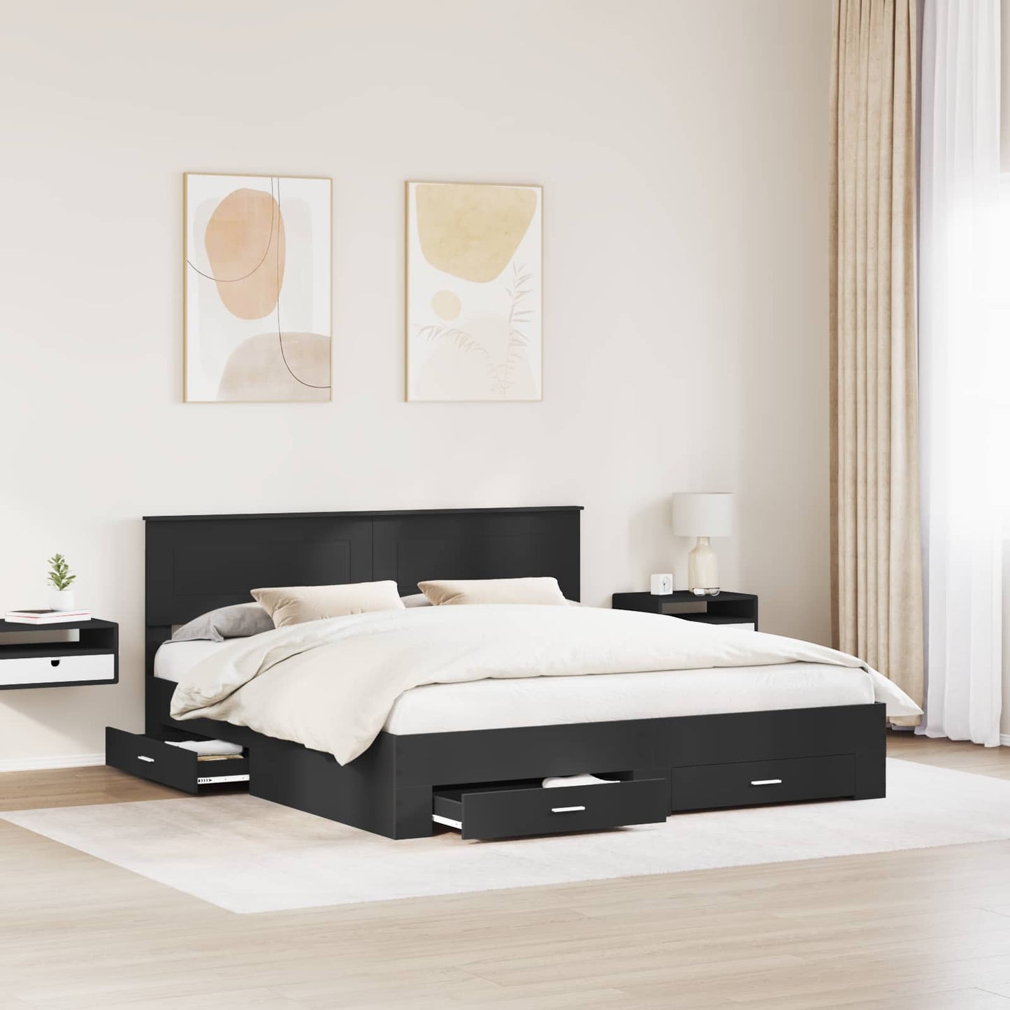 vidaXL Bettrahmen Schwarz und Silber 200 x 200 cm Holzwerkstoff