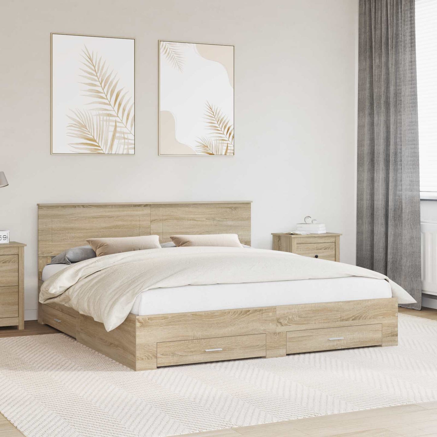 vidaXL Bettrahmen mit Kopfteil Sonoma-Eiche 200 x 200 cm Holzwerkstoff