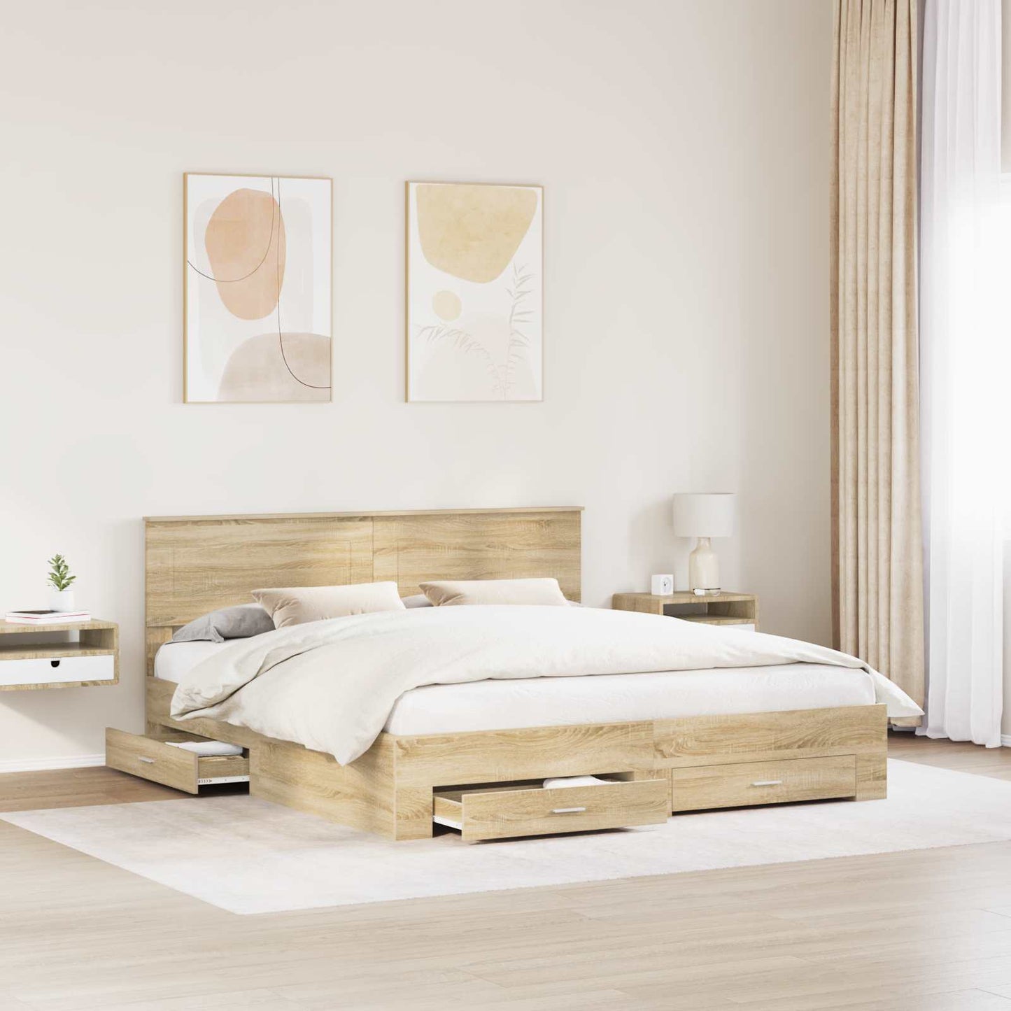 vidaXL Bettrahmen mit Kopfteil Sonoma-Eiche 200 x 200 cm Holzwerkstoff