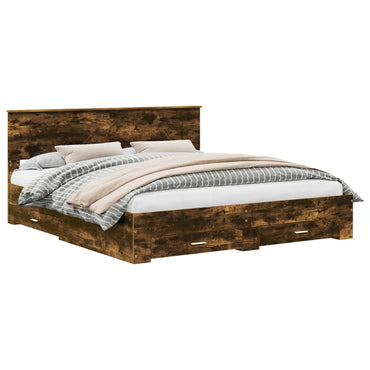 vidaXL Bettrahmen Geräucherte Eiche 200 x 200 cm Holzwerkstoff