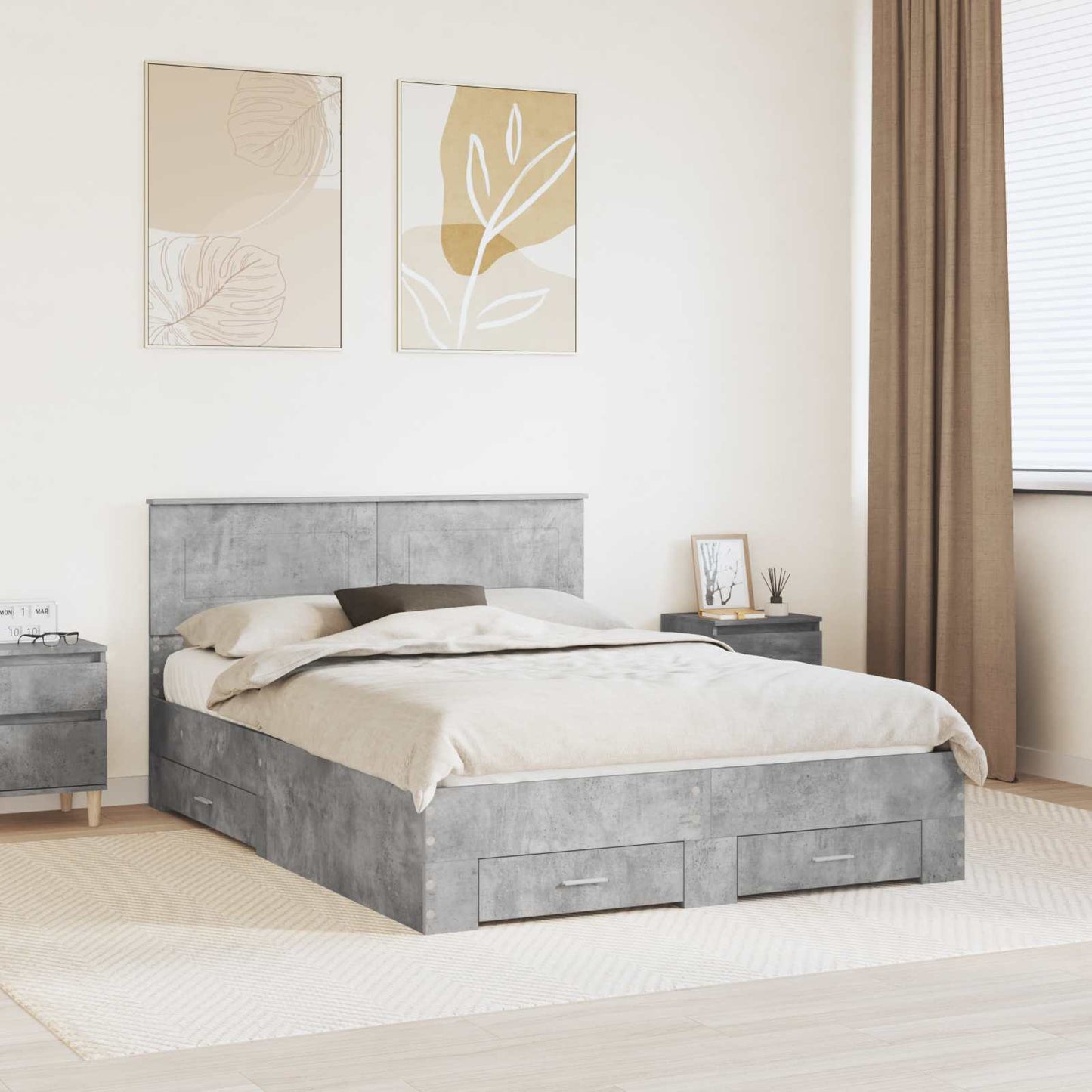 vidaXL Bettrahmen mit Kopfteil Beton Grau 160 x 200 cm Holzwerkstoff