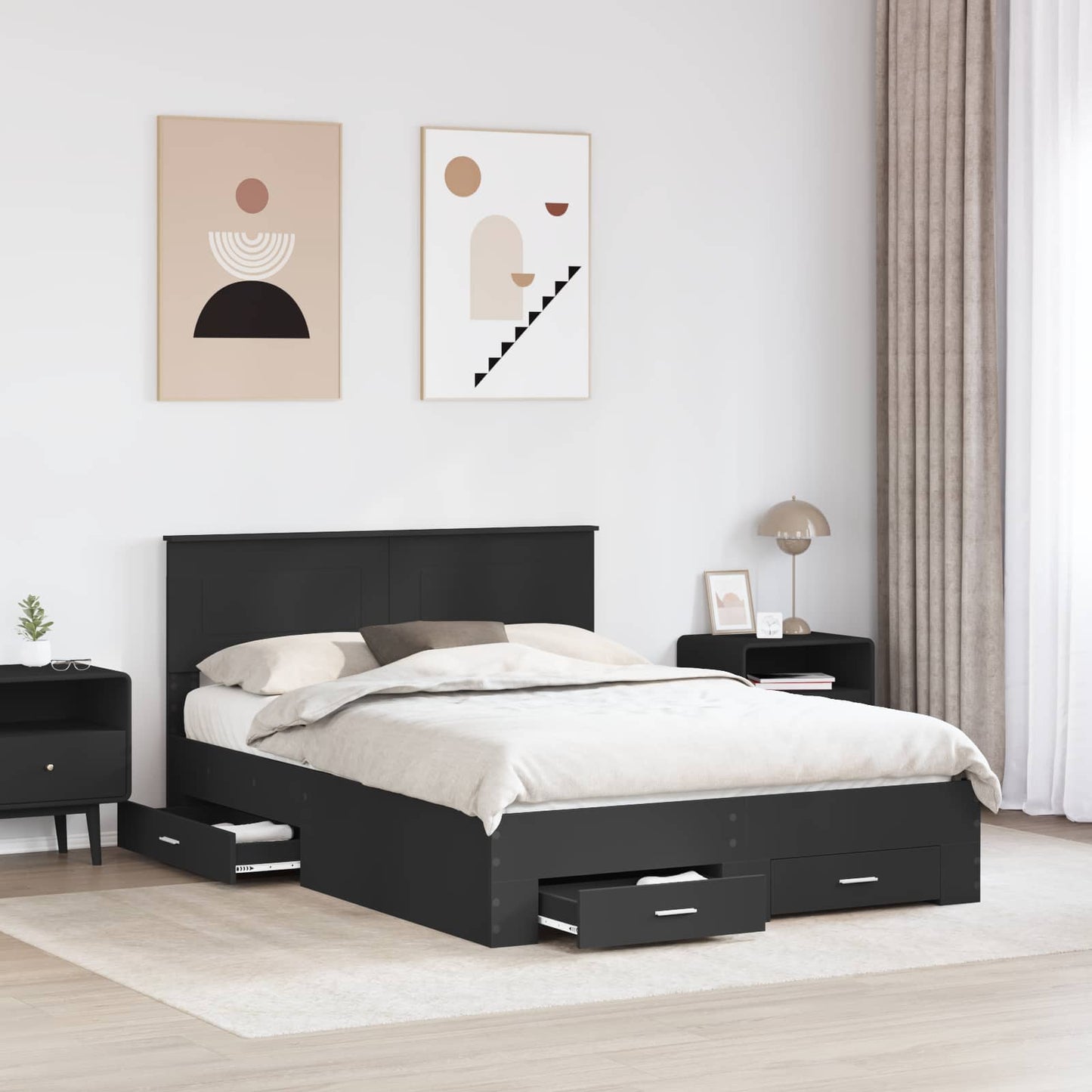 vidaXL Bettrahmen mit Kopfteil Schwarz 140 x 190 cm Holzwerkstoff