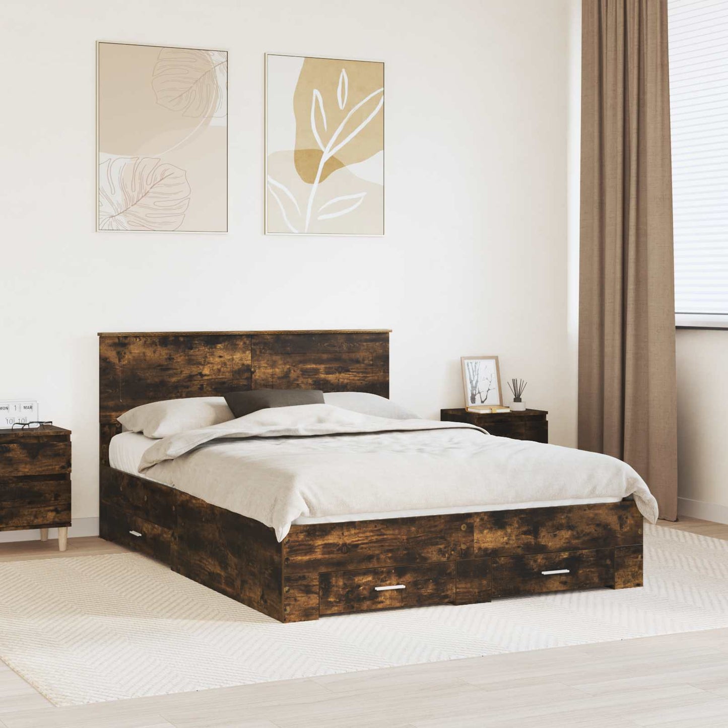 vidaXL Bettrahmen Geräucherte Eiche 140 x 190 cm Holzwerkstoff