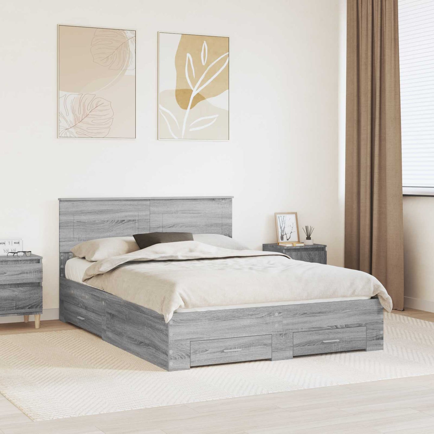 vidaXL Bettrahmen Graues Sonoma 140 x 190 cm Holzwerkstoff