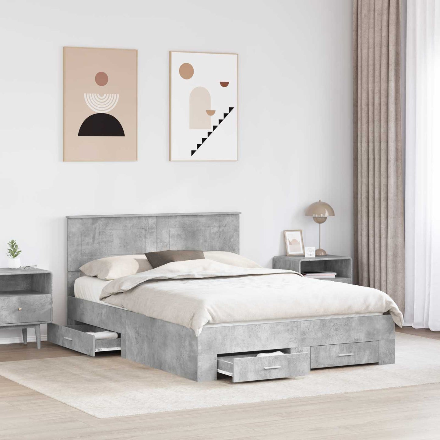 vidaXL Bettrahmen mit Kopfteil Beton Grau 140 x 200 cm Holzwerkstoff