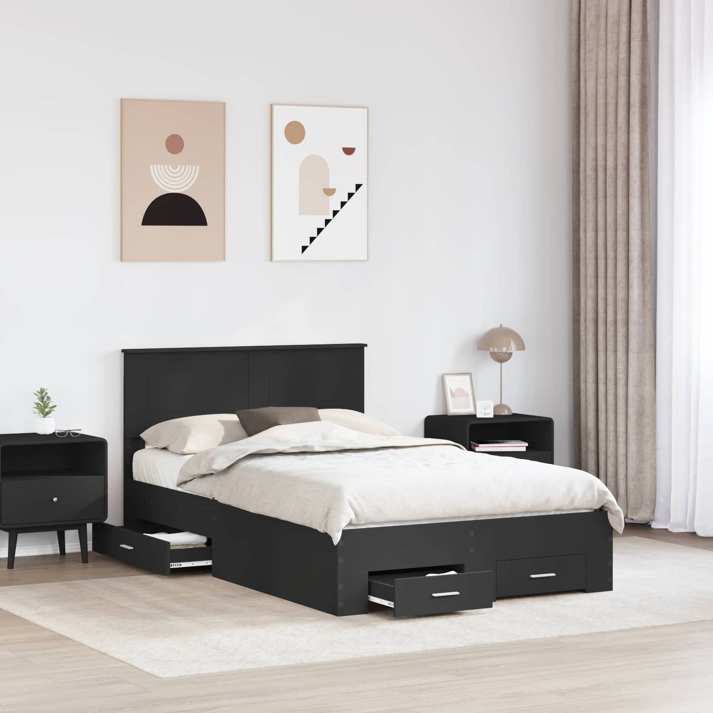 vidaXL Bettrahmen mit Kopfteil Schwarz 135 x 190 cm Holzwerkstoff