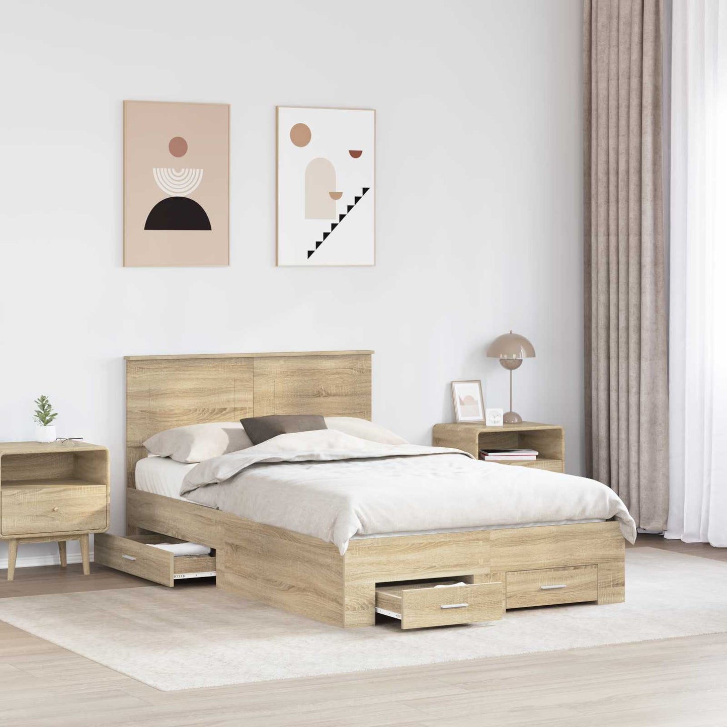 vidaXL Bettrahmen mit Kopfteil Sonoma-Eiche 135 x 190 cm Holzwerkstoff