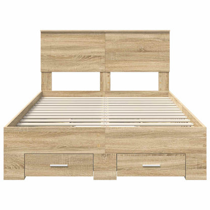 vidaXL Bettrahmen mit Kopfteil Sonoma-Eiche 135 x 190 cm Holzwerkstoff