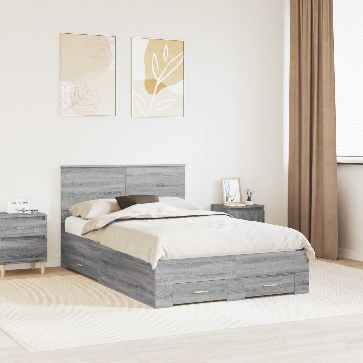 vidaXL Bettrahmen Graues Sonoma 135 x 190 cm Holzwerkstoff