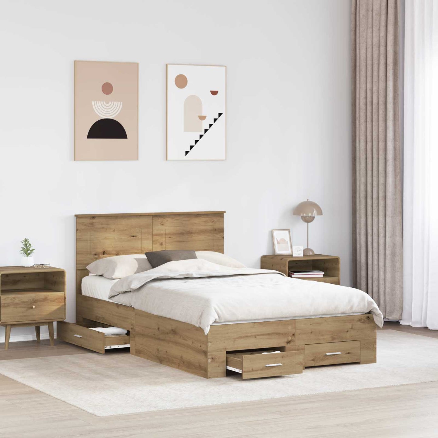 vidaXL Bettrahmen Artisan-Eiche 135 x 190 cm Holzwerkstoff