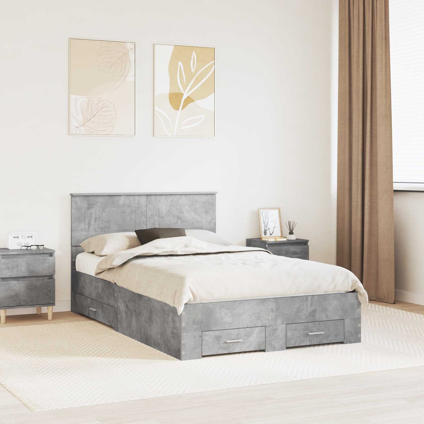 vidaXL Bettrahmen mit Kopfteil Beton Grau 120 x 190 cm Holzwerkstoff